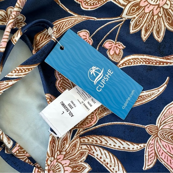 Cupshe Women’s Floral One Piece in Navy and Pink Large Bathing Suit Swimsuit - Picture 4 of 6